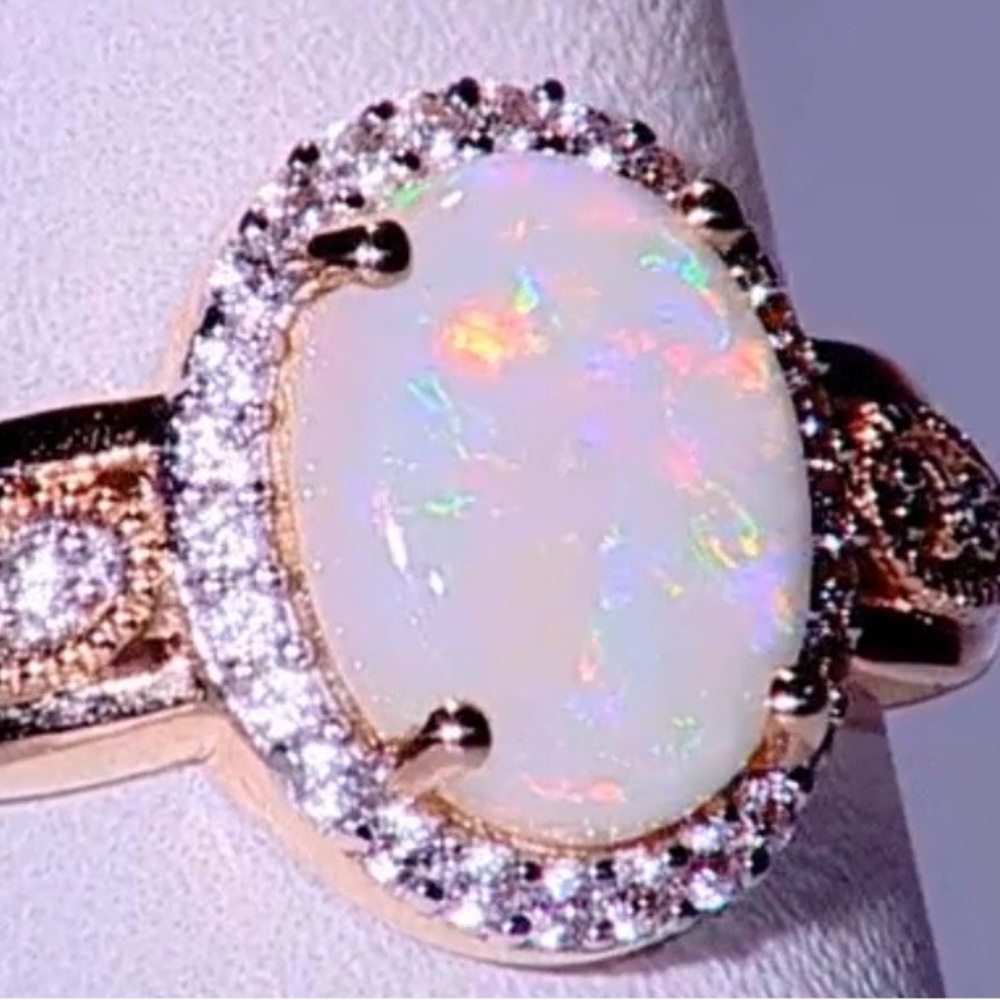 9 KT Solid Gold Coober Pedy Opal & White Zircon Ring
